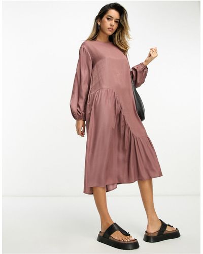 Lola May Oversized Smock Dress With Asymmetric Seam Detail - Pink