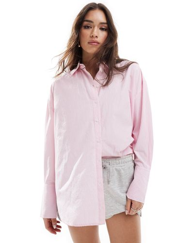 Bershka Oversized Striped Shirt - Pink