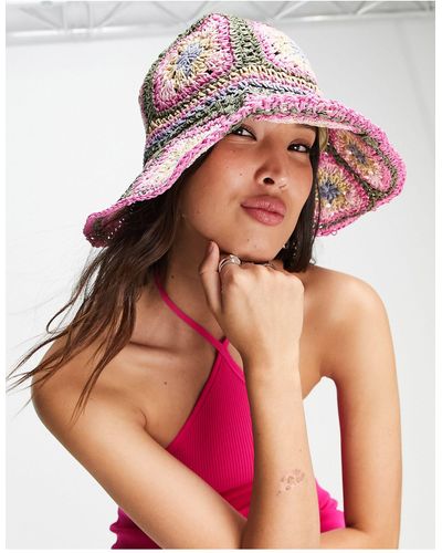 Reclaimed (vintage) Inspired Straw Crochet Bucket Hat - Pink