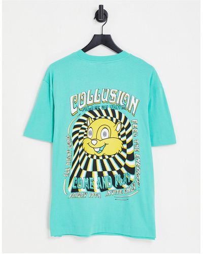 Collusion T-shirt con stampa di fungo stile festival - Blu