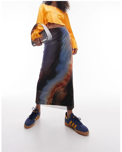 TOPSHOP Space Placement Print Mesh Midi Skirt - Multicolour