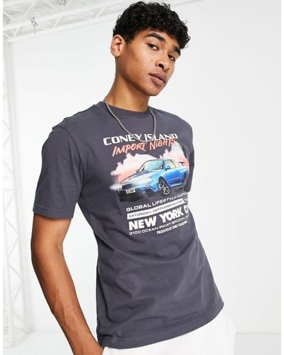 Coney Island Picnic T-shirt à inscription import nights sur la poitrine - gris - Bleu