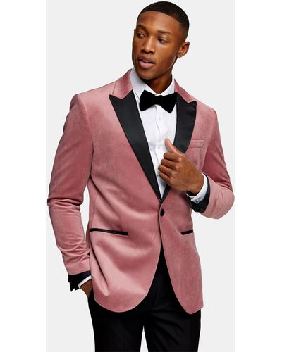 TOPMAN Skinny Single Breasted Tuxedo Jacket - Pink