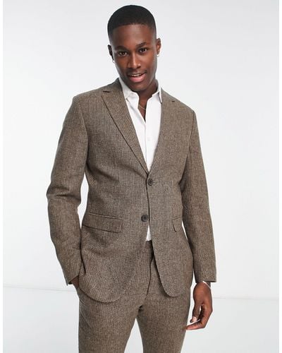 SELECTED Slim Fit Wool Mix Suit Jacket - Brown