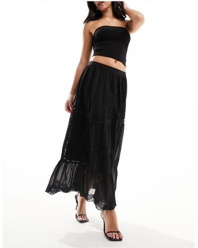 River Island Lace Tiered Maxi Skirt - Black