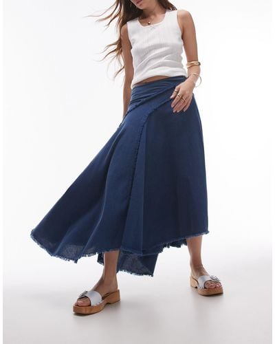 TOPSHOP Washed Raw Seam Disjointed Asymmetric Skirt - Blue