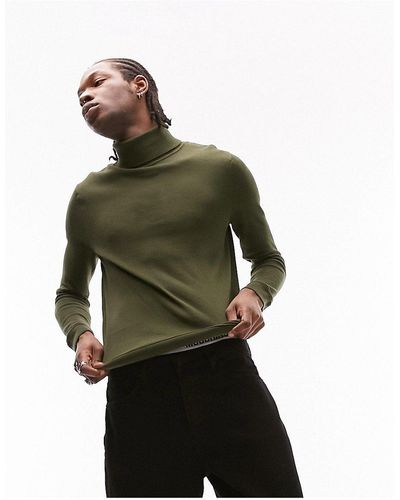 TOPMAN Essential - maglione con collo alto lavorato kaki - Verde