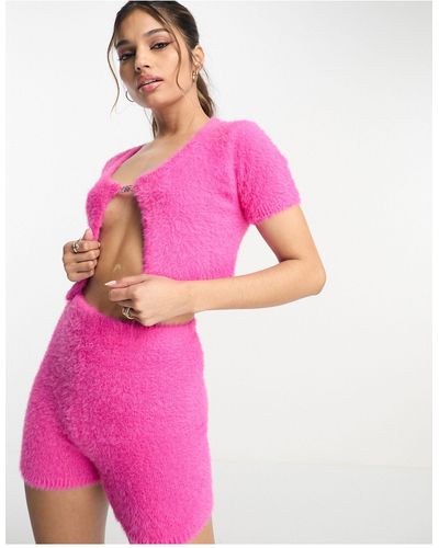 Missy Empire Fluffy Crop Top Co-ord - Pink