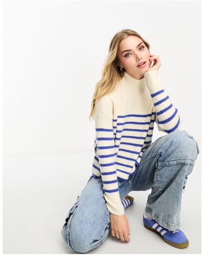 Vero Moda High Neck Stripe Sweater - Blue