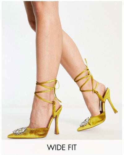 ASOS Wide Fit Percy Embellished Tie Leg High Heeled Shoes - Yellow