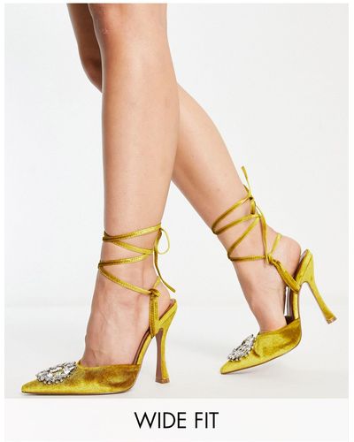 ASOS Zapatos color ocre con tacón alto, diseño anudado a la pierna y abalorios percy - Amarillo