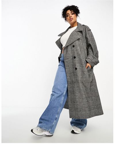 ASOS Asos Design Curve Heritage Check Trench Coat - Blue
