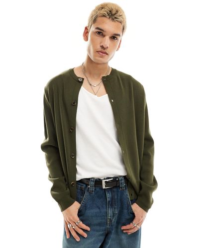 ASOS Knitted Crew Neck Cardigan - Green