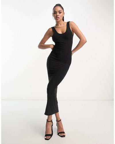 Fashionkilla Vestito lungo nero modellante con scollo rotondo