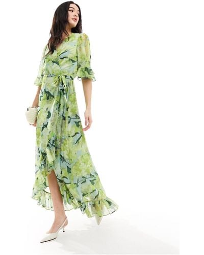 Hope & Ivy Ruffle Wrap Maxi Dress - Green