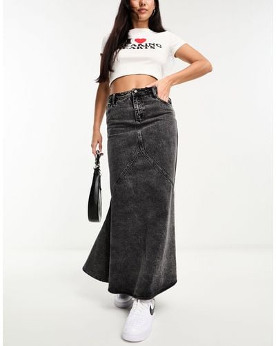 Urban Revivo Seam Detail Denim Midi Skirt - Black