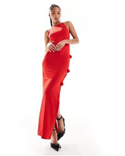 Aria Cove Corsage Cut Out Side Maxi Dress - Red