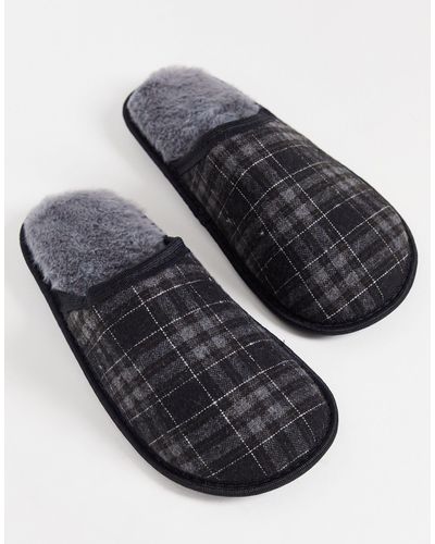 Loungeable Check Mule Slippers - Black