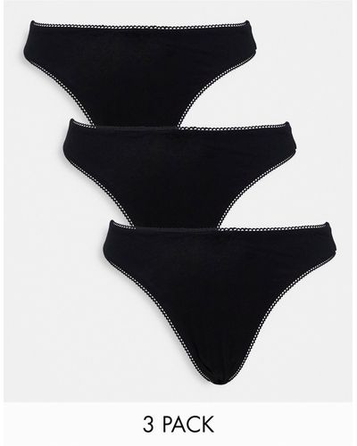 ASOS 3 Pack Cotton High Leg Thong With Dipped Front - Black