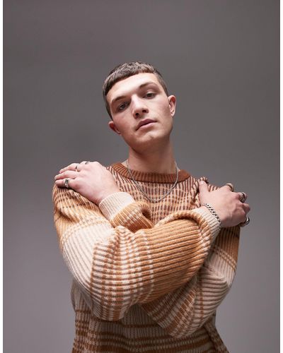 TOPMAN Knitted Jumper With Ombre Stripe - Brown