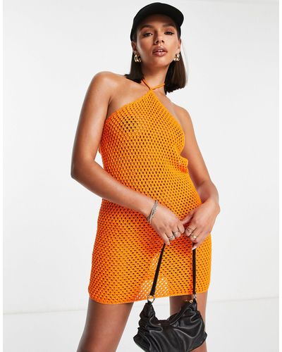 NA-KD X Melissa Bentsen Knitted Halterneck Mini Dress - Orange