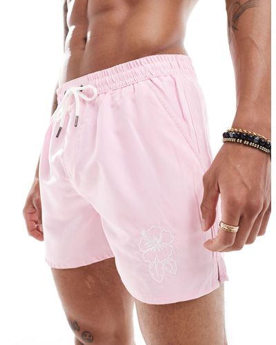 Another Influence Swim Shorts Co-ord With Hibiscus Embroidery - Pink