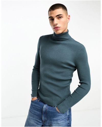 Collusion Knitted Roll Neck Jumper - Blue