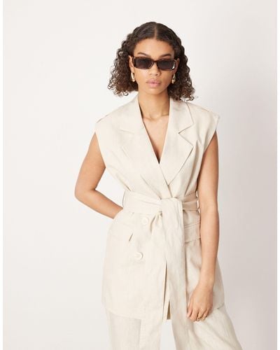 ASOS Double Breasted Sleeveless Blazer Co-ord With Belt - Natural