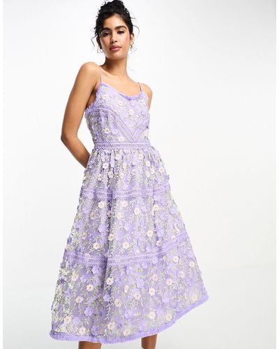 Y.A.S 3d Embroidered Lace Midi Dress - Purple
