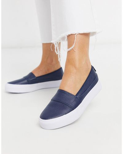 Lacoste Marice Leather Slip On Trainers - Blue