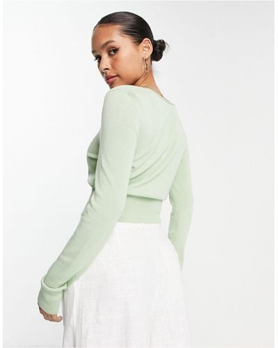 TOPSHOP Knitted Tie Front Cardi - Green