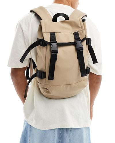 ASOS Small Rubberized Backpack With Contrast Webbing - Natural
