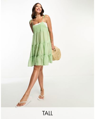 Vero Moda Shirred Strappy Beach Mini Dress - Green