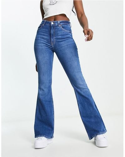 Bershka Jeans a vita alta a zampa medio - Blu