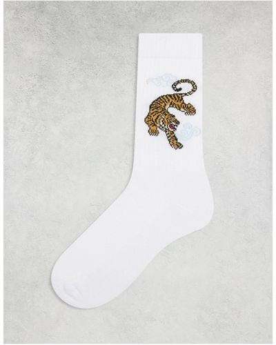ASOS Socks With Tiger Embroidery - White