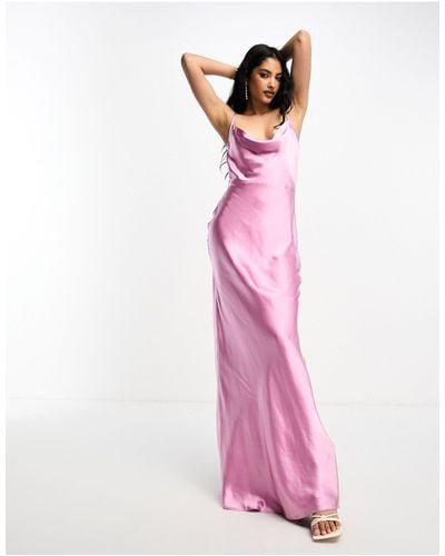 Pretty Lavish Bridesmaid Keisha Cowl Neck Satin Maxi Dress - Pink