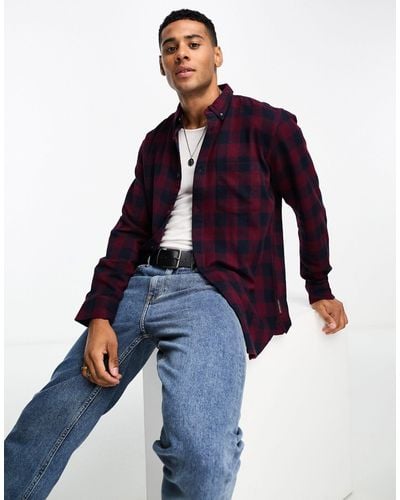 French Connection Long Sleeve Gingham Check Flannel Shirt - Blue