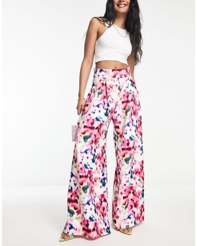 True Violet High Waisted Palazzo Trousers - Red
