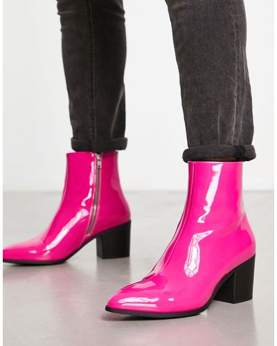 ASOS Chelsea Boots Met Hak Van Imitatielakleer - Roze