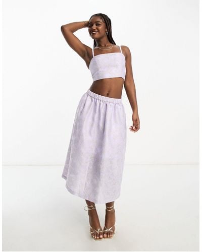 Monki Co-ord Floral Shimmer Brocade Midi Skirt - White