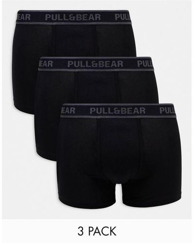 Pull&Bear 3 Pack Contrast Grey Waistband Boxers - Black
