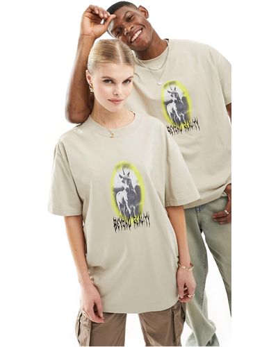 Weekday Camiseta color extragrande unisex con estampado dream reality exclusiva en asos - Neutro