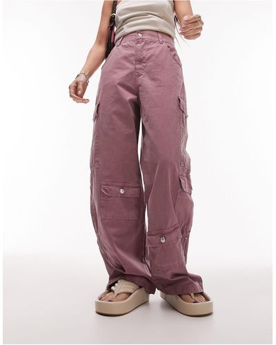 TOPSHOP High Waist Zip Hem Cargo Trousers - Purple