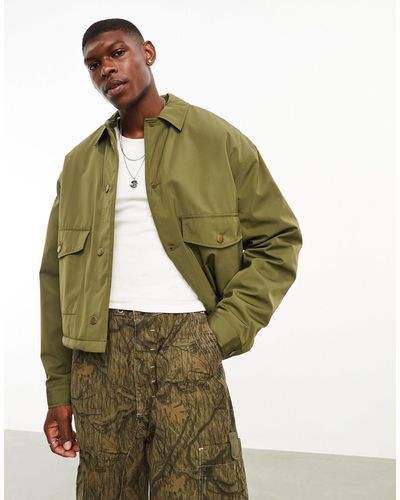 ASOS Cropped Worker Jacket With Borg Lining - Green