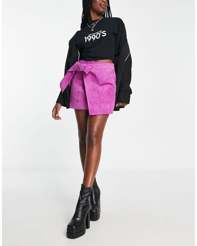 ASOS Suede Wrap Mini Skirt With Tie Detail - Pink
