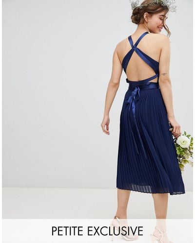 Tfnc pleated midi bridesmaid dress with cross back and bow detail top
