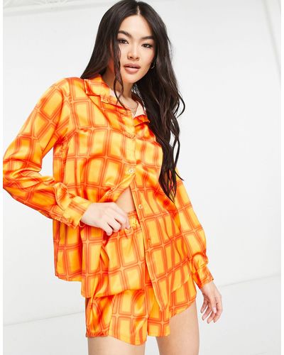 I Saw It First – oversize-hemdbluse mit geometrischem marmormuster, kombiteil - Orange