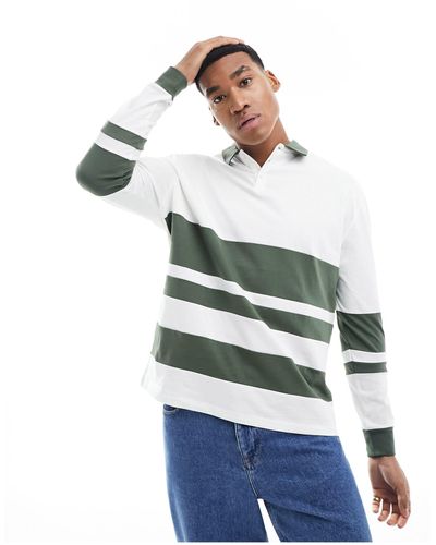 ASOS Oversized Long Sleeve Rugby Polo With White And Green Cut & Sew