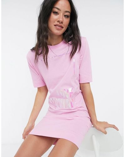 Love Moschino Metalic Box Logo T-shirt Dress - Pink