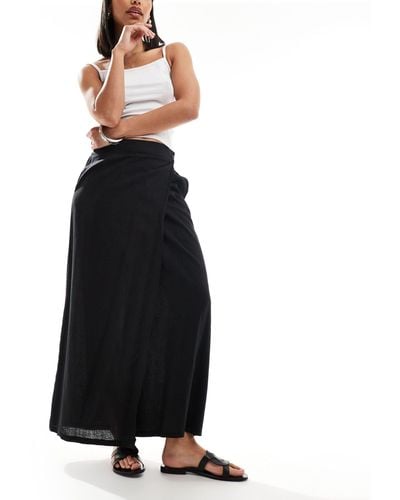Vero Moda Aware Linen Wrap Maxi Skirt - Black